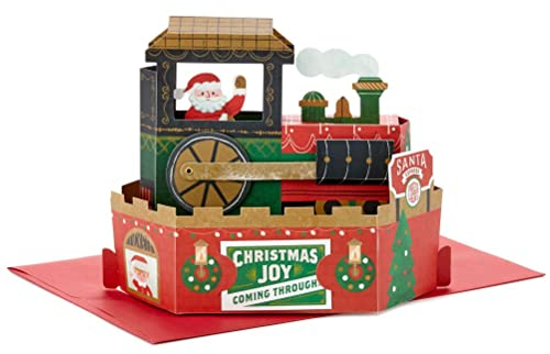 Hallmark Weihnachtskarte Weihnachtsmann Polar Express Musik Motion Wheel Pop Up Weihnachtskarte 3D Weihnachtskarte Rot Grün