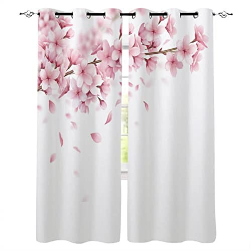 MYQF Rideaux Salon Fleurs de Sakura Rose 2 Panneaux Occultant Rideau Salon à œillets Rideaux Isolant Thermiques Acoustiques Chambre fenêtre 150x166cm