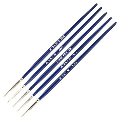 Modelcraft Ultra-Fine Detail Brush Set, Blue, (10/0, 20/0, 30/0, 40/0, 50/0)