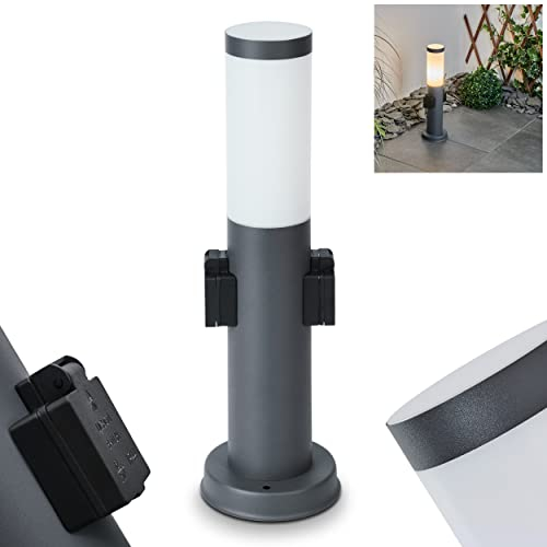 Außenwegeleuchte Sessa mit 2 Steckdosen, moderne Sockelleuchte aus Metall/Kunststoff in Anthrazit/Weiß, Wegeleuchte 45,5 cm, Gartenlampe m. E27, Gartenbeleuchtung IP44, ohne Leuchtmittel
