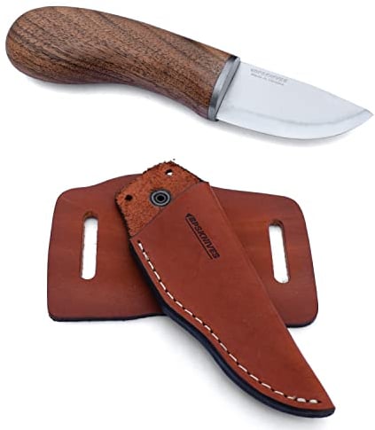 BPS Knives MK1 SSH Coltello per Funghi MK1 SSH - Coltello Affilato in Acciaio Inossidabile - Mini Coltello per Raccolta - Coltello a Lama Fissa per la Raccolta di Funghi con Fodero in Pelle