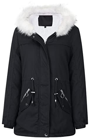 YYNUDA Parka Femme Hiver à Capuche Blouson Veste Manteau Femme Capuche Noir M