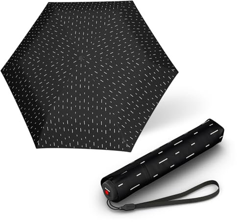 Knirps Taschenschirm Ultra I.030 Slim Manual - Leichtester 115 g - Exklusives Griff-Design - Sturmfest - 21 cm - rain black