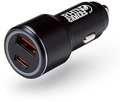 rhinocables DC 12-24V Car Cigarette Lighter Plug with USB C Socket - On-the-Go Charging for Mobile Devices with Male-to-Male USB C Chargers