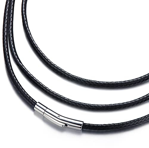 Roheafer 3MM Kette Herren Leder Halskette, 41-74CM Lederkette ohne Anhänger Lederhalsband Damen, Lederband Kette mit Verschluss Geschenke für Männer