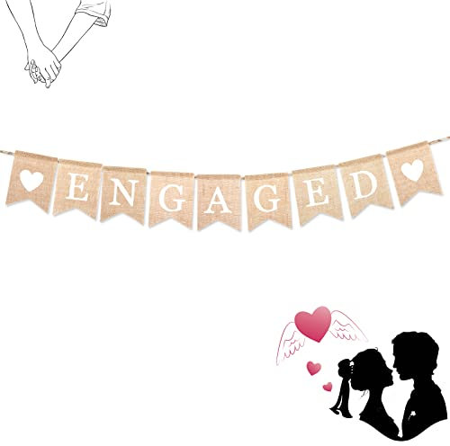 Verlobte Banner, Verlobungsparty-Dekorationen, Jute-Wimpelkette, Girlande mit Liebesherzen für Brautparty, Wimpelkette, rustikale Hochzeit, Verlobung, Party, Dekoration, Save the Date, Foto-Requisiten