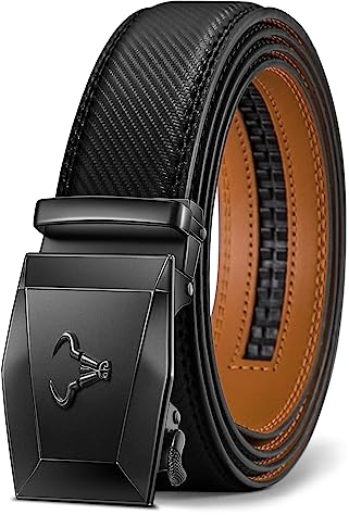 BULLIANT Cintura Uomo, Cintura Uomo Pelle Cricchetto Automatica Fibbia 35mm,Trim Regolabile per Adattars(Nero-110cm/30-36vita regolabile)