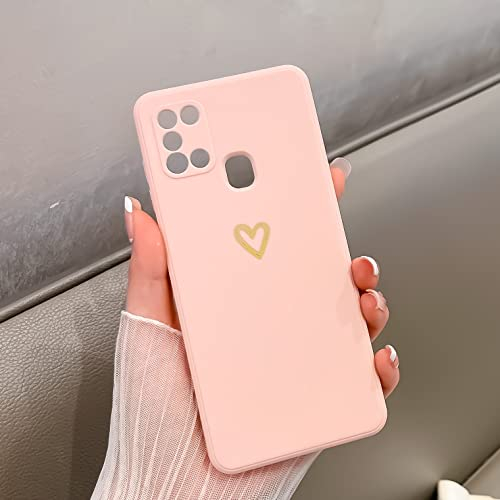 Togestar Kompatibel mit Samsung Galaxy A21s Silikon Hülle, Gold Herz Muster Mädchen Handyhülle Kameraschutz Kratzfest Stoßfest Schutzhülle Dünn Bumper Phone Case für Galaxy A21s, Rosa