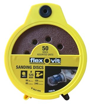 Flexovit 125mm Hook and Loop Sanding Disc Dispenser Pack 125mm Assorted Pack of 50