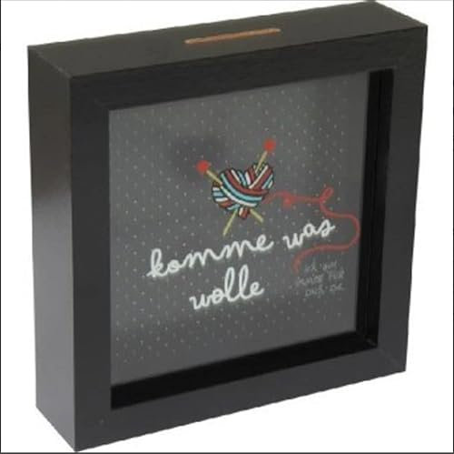 Brandsseller Spardose komme was Wolle 15x15x4 cm Sparbüchse Bilderrahmen Design mit beschrifteten Sichtfenster