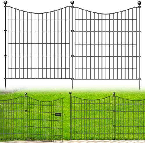5 Panels Decorative Garden Fence with Gate - 32 in(H) X 12 ft(L) Dog Fence for Yard - Rustproof Metal Garden Edging - Temporary Fencing Stakes