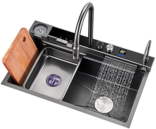 Fregadero De Cascada Raindance, Fregadero Profesional De Acero Inoxidable 304, Fregadero De Cocina Inteligente Con Grifo Extraíble, Agua Fría Y Caliente, Muebles Ligeros De Lujo (75 * 46 * 22 Cm)