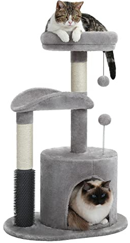 PETEPELA Katzenkratzbaum 78cm Modern Grau Kratzbaum für kleine bis mittelgroße Katzen Katzenbaum mit Plüschhöhle Bommelball Sisalseil Kratzbaum Lila