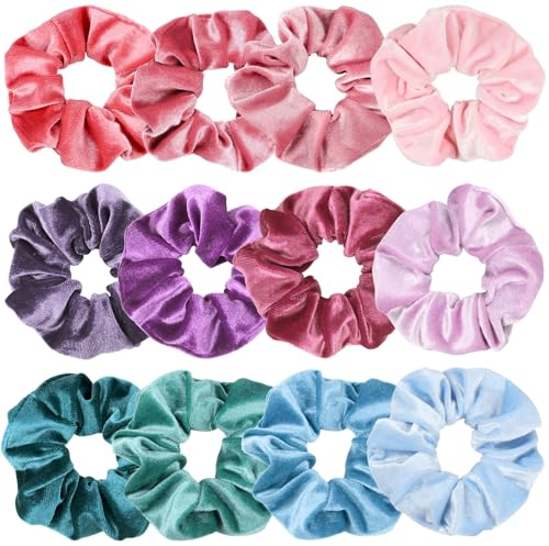 Kavya Haargummis Mädchen Scrunchies Samt, Haargummi Damen Niedlich Haarbänder Mädchen Elastische Zopfgummis Damen 12 Stück Weich Haarschmuck