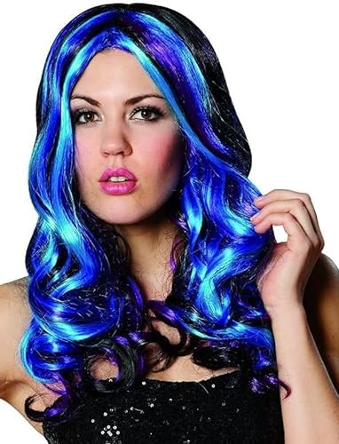 Brandsseller Perücke für Erwachsene Langhaar Karneval Fasching Motto-Party Verkleidung One Size Blau/Lila/Schwarz