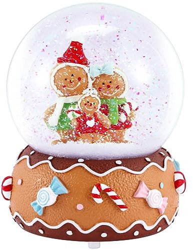 Celebright Weihnachtliche Schneekugel mit Musik, spielt 8 Lieder, einschließlich Glöckchen und leuchtet mit wechselnden LED-Farben, groß, 14 cm, Lebkuchenfamilie
