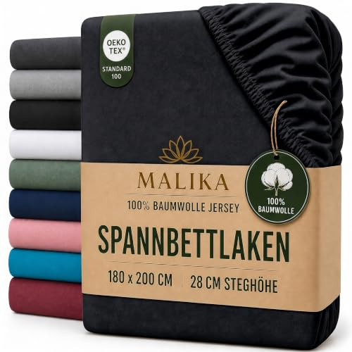 MALIKA® Spannbettlaken 140x200cm - 160x200cm Baumwolle Bettlaken Jersey Betttuch Spannbetttuch Laken - Matratzenhöhe bis 28 cm