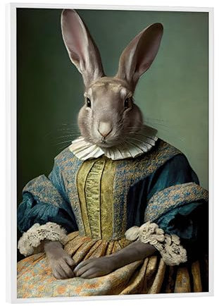 artboxONE Poster mit weißem Rahmen 18x13 cm Tiere Frau Hase hochwertiger Design Kunstdruck - Bild hase barock Collage