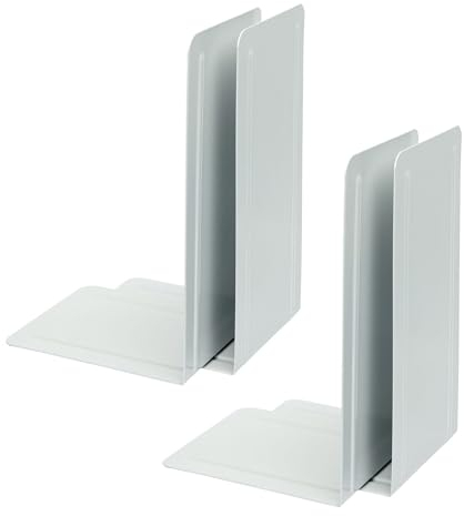 Alco-Albert 4303-10-4 - Buchstützen aus Metall, 4 Stück, weiß, 14 x 24 x 13 cm, für Schule, Büro und Zuhause