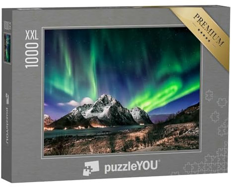 Puzzle 1000 Teile XXL „Landschaft der Lofoten: Besuch im Winter mit Polarlicht, Norwegen“ – aus der Puzzle-Kollektion Norwegen, Skandinavien