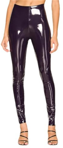 Pohullan Leggings da donna a vita alta, senza cuciture, lucidi, in PVC, elasticizzati, slim, Viola, S