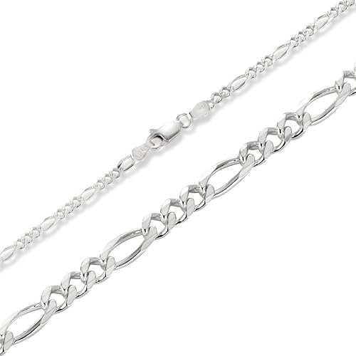 BlinqBlinq Figaro Silberkette in 3mm und 6mm, 925 Sterling Silber, Längen 40cm, 50cm und 60cm, Silberschmuck Unisex, Herren oder Damen (50cm, 3mm)