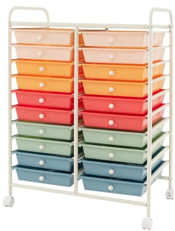 COSTWAY 20 Drawers Storage Trolley, Home Office Stationary Rolling Cart with 4 Wheels, Multipurpose Mobile Organiser Shelving Unit for Makeup Beauty Salon (Colorful)