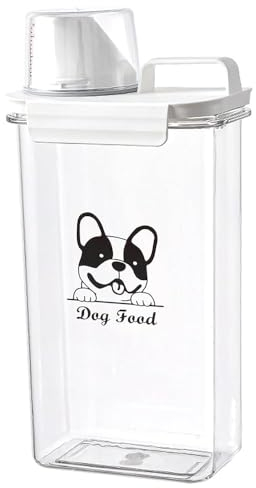 Geyecete Contenitore per Alimenti per Cani 2,5 L, Portatile Contenitore Crocchette per Cane in Plastica Trasparente, Scatola per Crocchette per Cani Ermetici, con Tazza di misurazione