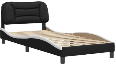 vidaXL Bettgestell, Bett ohne Matratze Hvar, Bettrahmen mit Sperrholzlatten, Einzelbett für Schlafzimmer, Kunstleder Schwarz Weiß 90x200cm