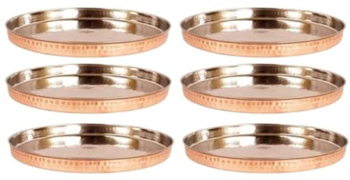 Lalit Kishori jewellary hub Traditional Indian pure copper hammered serving thali plates, dinnerware, and serveware Size 13 inch (Copper, Solid 01 PCS)