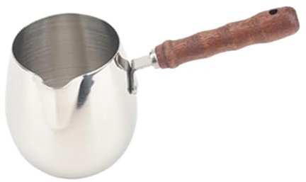 JISADER Türkische Kaffeekanne aus Metall, Holz, Langer Griff, Milchwärmer, Heiße Schokolade, Butterschmelztopf, 420 ml