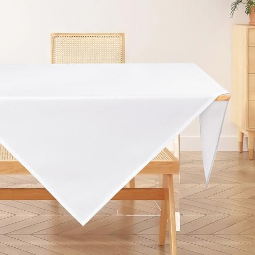 AooHome Tischdecke Abwaschbar, Weiß Mitteldecke 80x80cm Leinen-Optik Tischtuch aus Polyester Wasserabweisend mit Lotuseffekt, Dauerhaft Kratzfest für Wohnzimmer, Esszimmer, Balkon, Garten