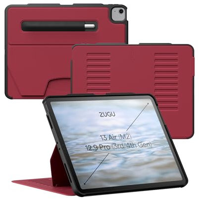 Zugu CASE iPad Air Hülle 13 Zoll M3 2025 & M2 2024 / iPad Pro 12.9 (3rd/4th Gen), schlanke Schutzhülle 10 Winkel-Ständer magnetisch, Aufladen iPad Stiftes Auto Sleep/Wake Up [ Kirsche Rot ]