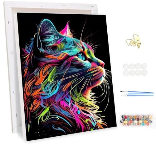 MEIYUDA Peinture par Numero Adulte avec Cadre, Chat Coloré Kit de Peinture à l'Huile sur Toile par Numéro, Peinture par Numero Débutants Peinture Acrylique Pigmentée, Decoration Maison Cadeau 30x40cm