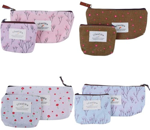 Mini Kosmetiktasche Kleine Kulturbeutel Kosmetiktasche aus Leinwand Täschchen Kleinkram Mini Täschchen mit Reißverschluss Coin Purse Handtasche für Damen 8 Stück