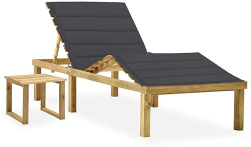 ShGaxin Garten-Sonnenliege mit Tisch und Auflage Kiefer Imprägniert, Gartenliege, Liegestuhl, Sonnenstuhl, Sonneninsel Outdoor, Liegen, Gartenmöbel, Bäderliege, Relaxliege - 3065864