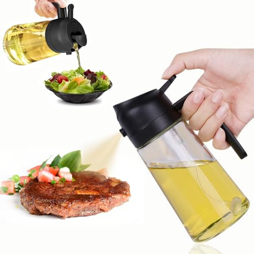 Spray Huile Cuisine 470Ml Distributeur 2 En 1 Air Fryer Oil Spray Vaporisateur d'olive Pulverisateur Alimentaire Bouteille Pour Et Friteuse D'air Anti Goutte, En Verre Avec Barbecue Viande Rôtie