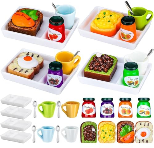 Puppenhaus Zubehör Frühstück, 1/12 Miniatur Lebensmittel 20 Stück Miniatur Zubehör Mini Food Wichtel Essen mit Toast Marmelade, Miniature Food Frühstück Puppenhaus Zubehör Küche