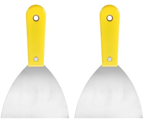 sourcing map 2pcs Carbon Steel Putty Knife 5 Plastic Handle Spreading Drywall Flex Putty Scraper for Wallpaper Wall Taping Scraping Paint, Yellow
