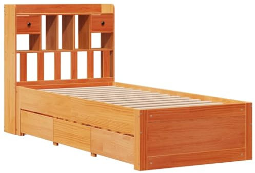 vidaXL Massivholzbett mit Regal ohne Matratze Wachsbraun 75x190 cm