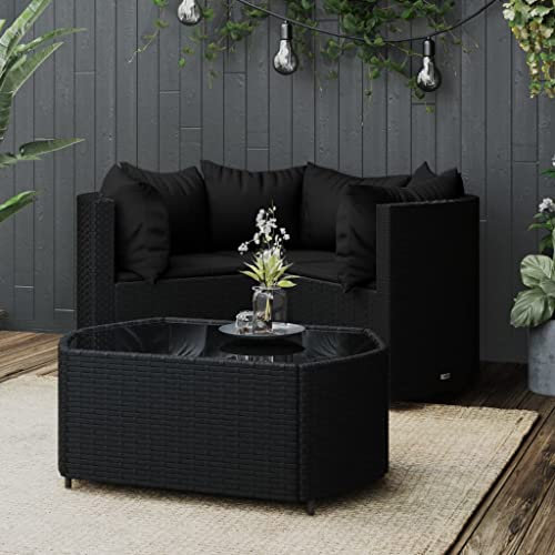 KATERYY 4-TLG. Garten-Lounge-Set mit Kissen Schwarz Poly Rattan,Stylisches LoungeSet für den Garten: Entspannung und Komfort im Freien