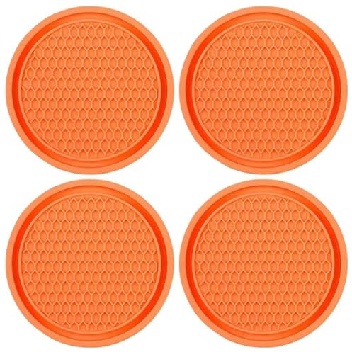 4 Pcs Car Cup Holder Coasters, PVC Car Cup Holder Insert Coaster, Anti Slip Universal Vehicle Interior Cup Mats, Car Cup Holder Insert Coaster, for Offices, Cars, Homes(Orange)