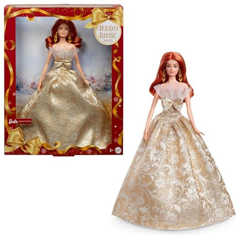 Barbie Holiday Barbie JBH99 Black Dollhouse with Red Hair for Ages 6 and Up Gold