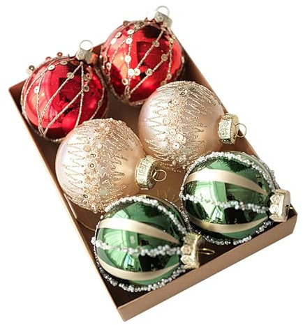 Weihnachtskugel-Ornamente, 6 Stück Weihnachtskugel-Ornamente, 3,15 Zoll, Bruchsicherer Kunststoff, Weihnachtsschmuck, Weihnachtswickelkugeln Mit Hängenden Ringen, Rot, Grün Kränze, Kamine Und Tischpla