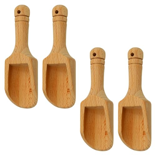 Bojueshaw 4 PCS Mini Bamboo Salt and Spice Spoons, 7.4cm Mini Wooden Spoons, Easy to Clean, Compact, Multi-Purpose