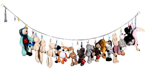 Toy Storage Chain Hanging Stuffed Animal Organizer Plush Toy Display Chain Cotton Stuffed Animal Holder Rack with 20PCS Metal Clips, 79inch