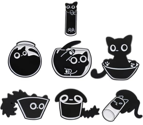 Épingles en Émail Chat, 7 pcs Épingles De Revers Mignonnes, Broches De Chat Noir en Alliage, Broches d'animaux De Dessin Animé, Mignon Émail Broches Revers Badge, pour Vêtements Sacs Vestes