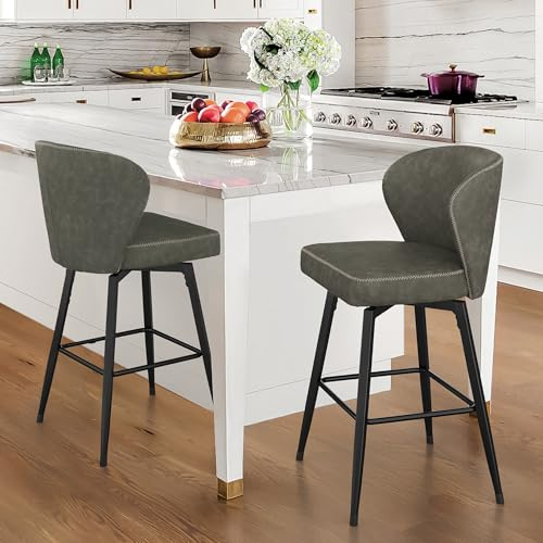 LUE BONA Barhocker 2er Set mit Lehne,66 cm Hoch–Barstuhl Holz mit Kunstleder Sitzfläche,Moderner Barstuhl,Dunkel-Grau