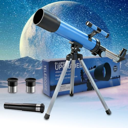 Luzsco Télescope astronomique pour enfants de 8 à 12 ans avec trépied | Télescope débutant d'ouverture de 50 mm | Cadeau éducatif pour garçons et filles de 6 à 12 ans | Portable | 2 oculaires 20X-100X