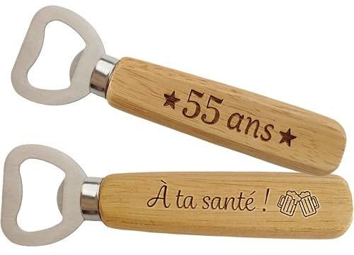 55 ans Décapsuleur en Bois Personnalisé Gravé sur Deux Faces - Cadeau Anniversaire 55 ans Homme Idée Cadeau Anniversaire Femme et Homme